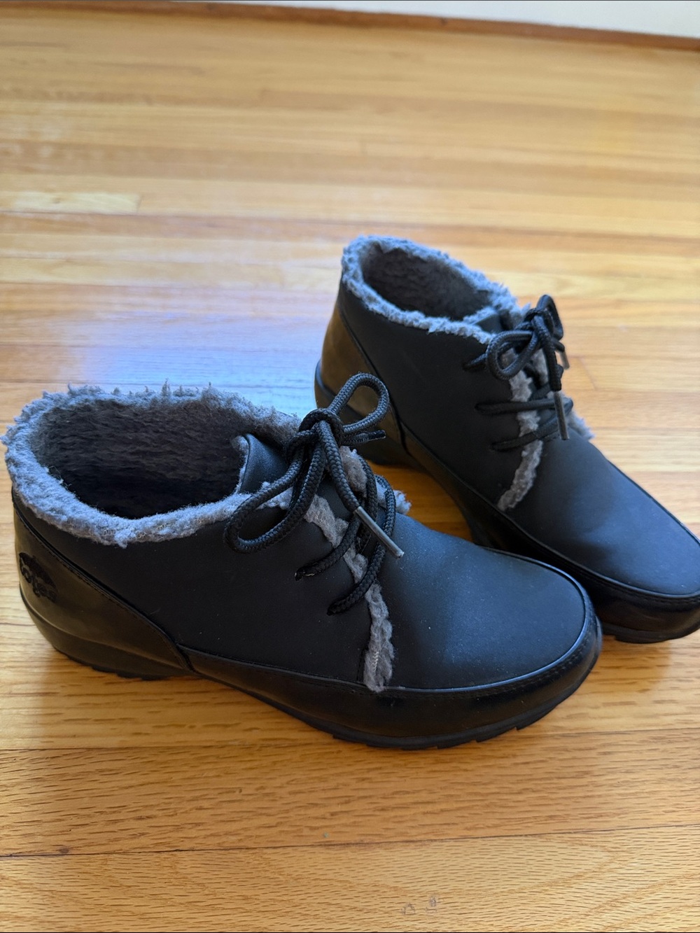 totes Black Ankle Booties with Gray Faux-Fur Trim